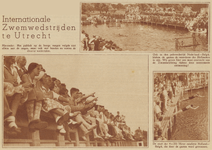 874084 Collage van 3 foto's betreffende de internationale zwemwedstrijden tussen Nederland en België, georganiseerd in ...